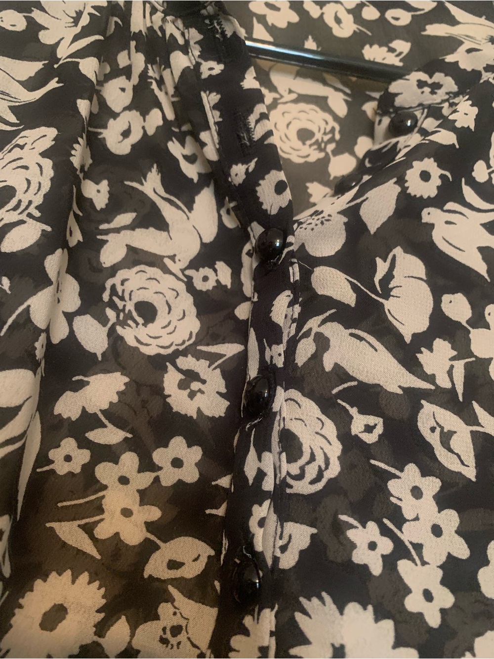 Black Floral Long-Sleeve Blouse (S/M) - Picture 4 of 4